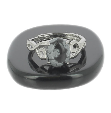 obsidienne neige bague argent