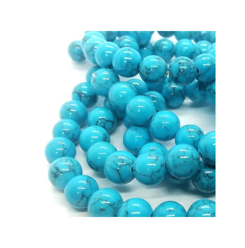 Perles pierre naturelle bleu grès scintillante 8mm - lot de 10