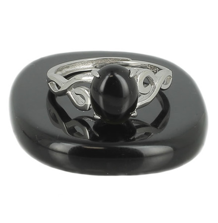 obsidienne noire bague argent