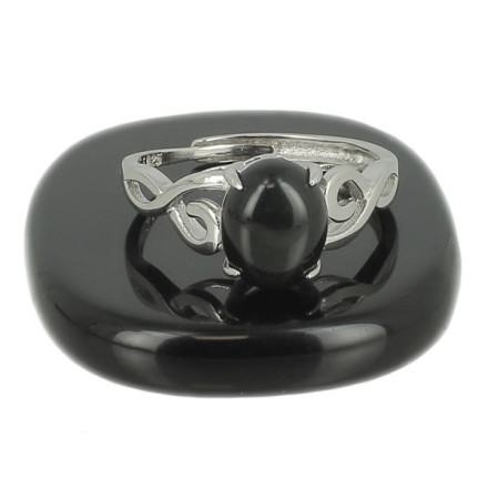 bague obsidienne oeil céleste et argent