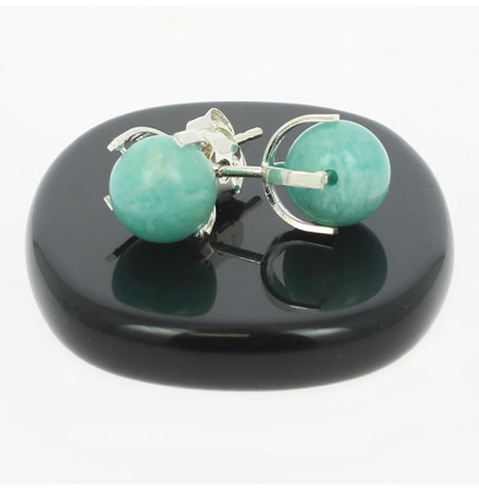 puces oreilles amazonite sur argent