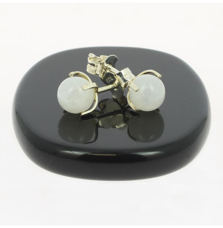 jade blanc puces oreilles argent