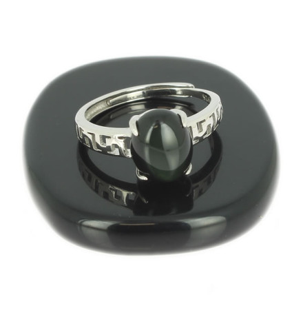 bague obsidienne oeil céleste et argent