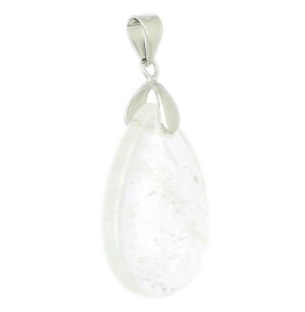 pendentif cristal de roche goutte et argent