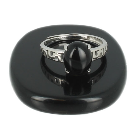 obsidienne noire bague argent