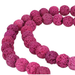 Pierre de Lave Fuchsia perle 4mm - Fil de perles rondes lisses percées