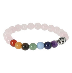 7 Chakras Bracelet Quartz Rose perles pierres rondes 8mm - Collection Equilibre