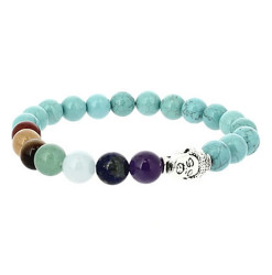 7 Chakras Bracelet Turkoise Sinkiang perles pierres rondes 8mm - Collection Equilibre